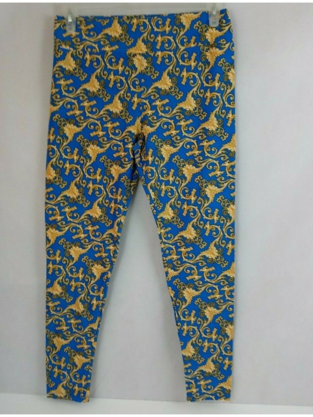 New LuLaRoe Tall & Curvy Leggings Blue With Decorative Gold Design